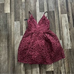 Burgundy V neck Dress